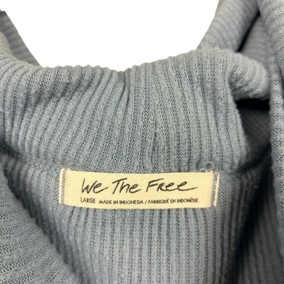 Free People Lagenlook Blue Split Back Cowl Neck Waffle Knit Thermal L - Picture 4 of 4